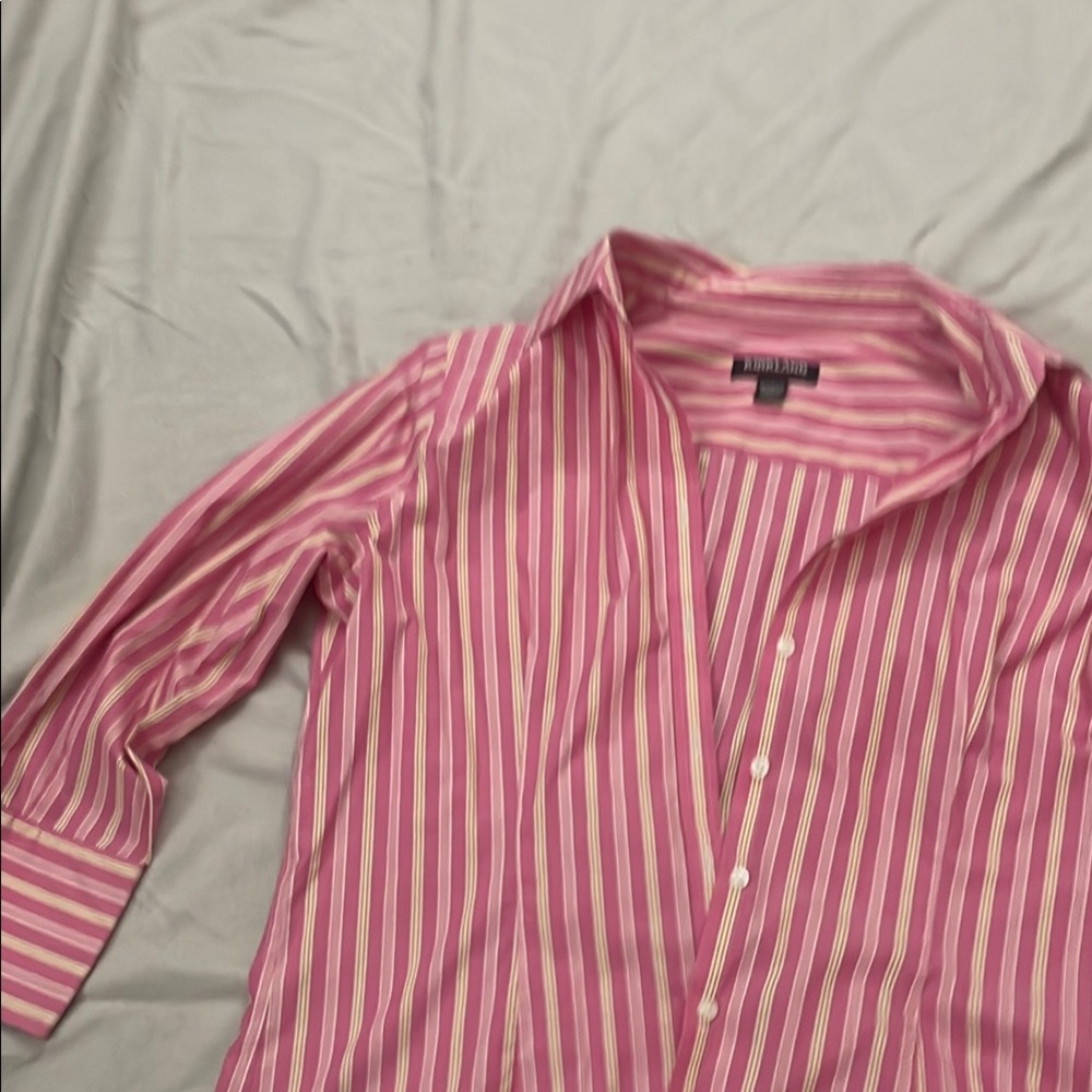 Pink Striped Women’ Shirt.  Size 8/10.  Kirkland Signature.  Slightly Used.